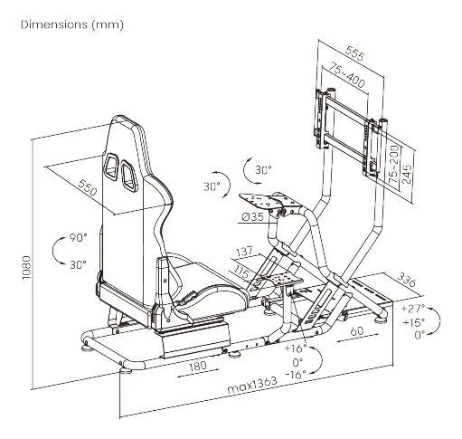 Estructura para Simulador de Carreras Redragon Vortex con Soporte para Monitor