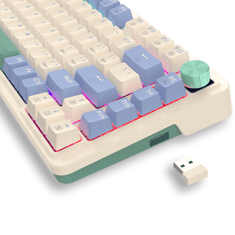 Teclado Mecánico 75% UCAL MAX K673 Blanco/Azul/Lila