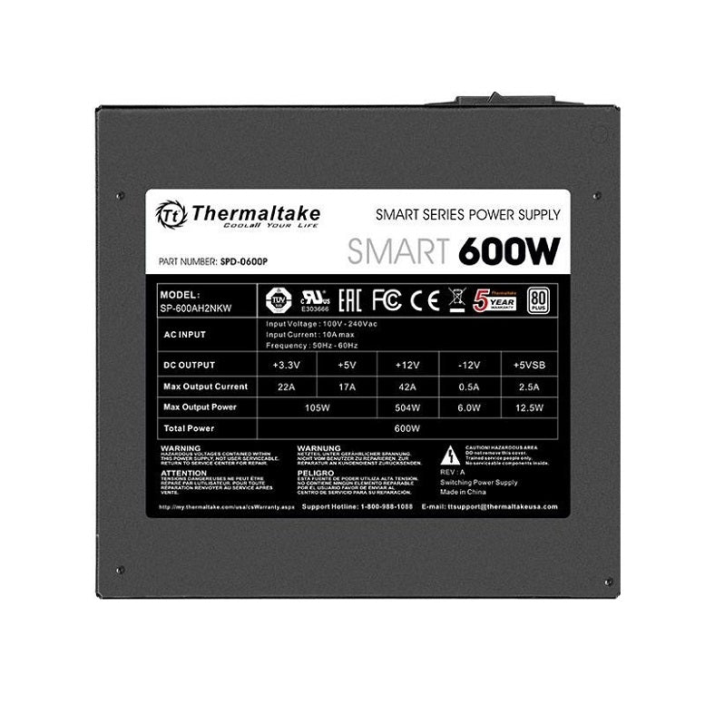 Fuente de poder Thermaltake Smart 600W 80+