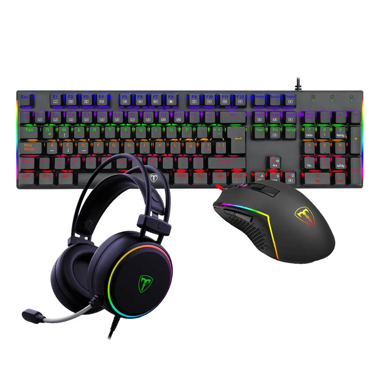 Combo Gamer Teclado Mecánico 100% Switch Rojo + Mouse RGB 6 Botones + Diadema 7.1